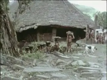 Procession of women carrying rice into village
